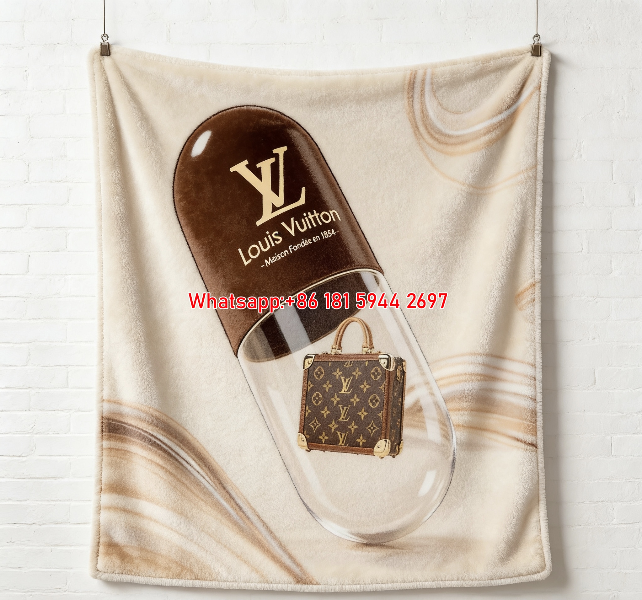 LV Luxury Pill Capsule Blanket Timeless LV Trunk-in-Pill Throw 017